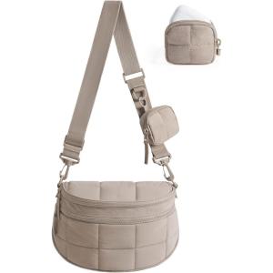 BAGSMART Small Crossbody Bags for Women，Puffer Cute Bum Bag with Pouch, Quilted Purse for Daily Travel College, Camel | 4.6L compact size, small yet spacious, structured bum bag, 2-in-1 set(Camel)