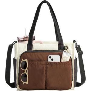 BAGSMART Tote Bag for Women Work, Puffy Travel Tote Handbag Gift for Teacher & Nurse | Medium-13″ laptop, w/ 30oz cup holder, Large-15.6″ laptop, w/ 40oz cup holder, For campus, work, travel, everyday(H-mocha Brown)