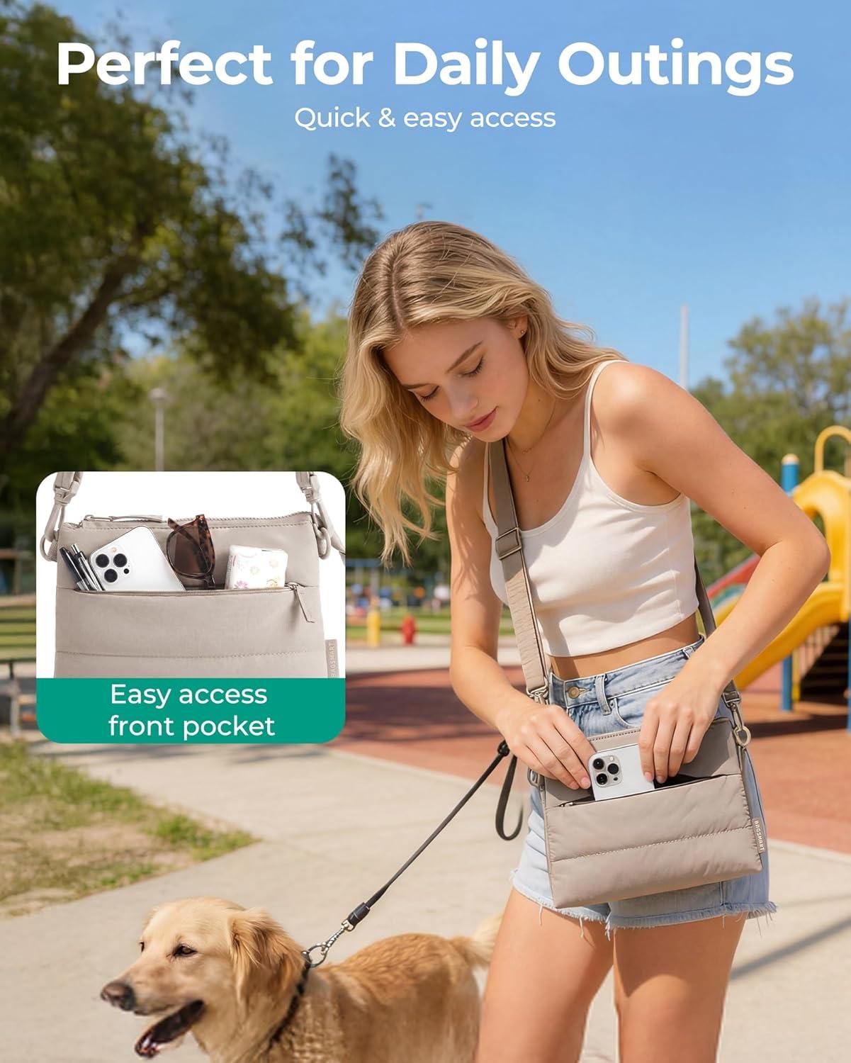 imageBAGSMART Cross Body Purse Medium Crossbody Bags for Women Travel Purse 43L Puffy Handbag Wallet with RFID Blocking SlotsGreen