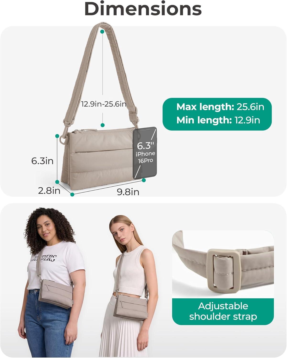 imageBAGSMART Cross Body Purse Medium Crossbody Bags for Women Travel Purse 43L Puffy Handbag Wallet with RFID Blocking SlotsGreen