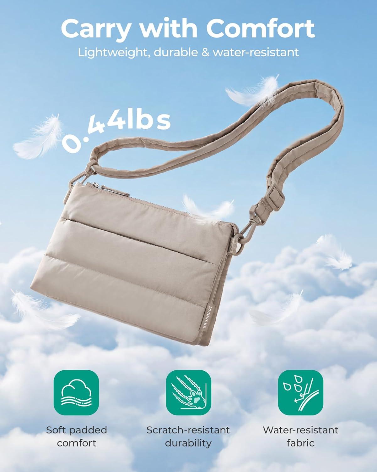 imageBAGSMART Cross Body Purse Medium Crossbody Bags for Women Travel Purse 43L Puffy Handbag Wallet with RFID Blocking SlotsPink
