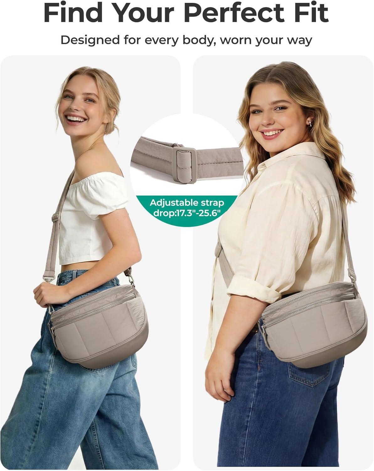 imageBAGSMART Cross Body Purse Medium Crossbody Bags for Women Travel Purse Quilted Puffer Bum Bag Handbag Wallet with PocketsBlack