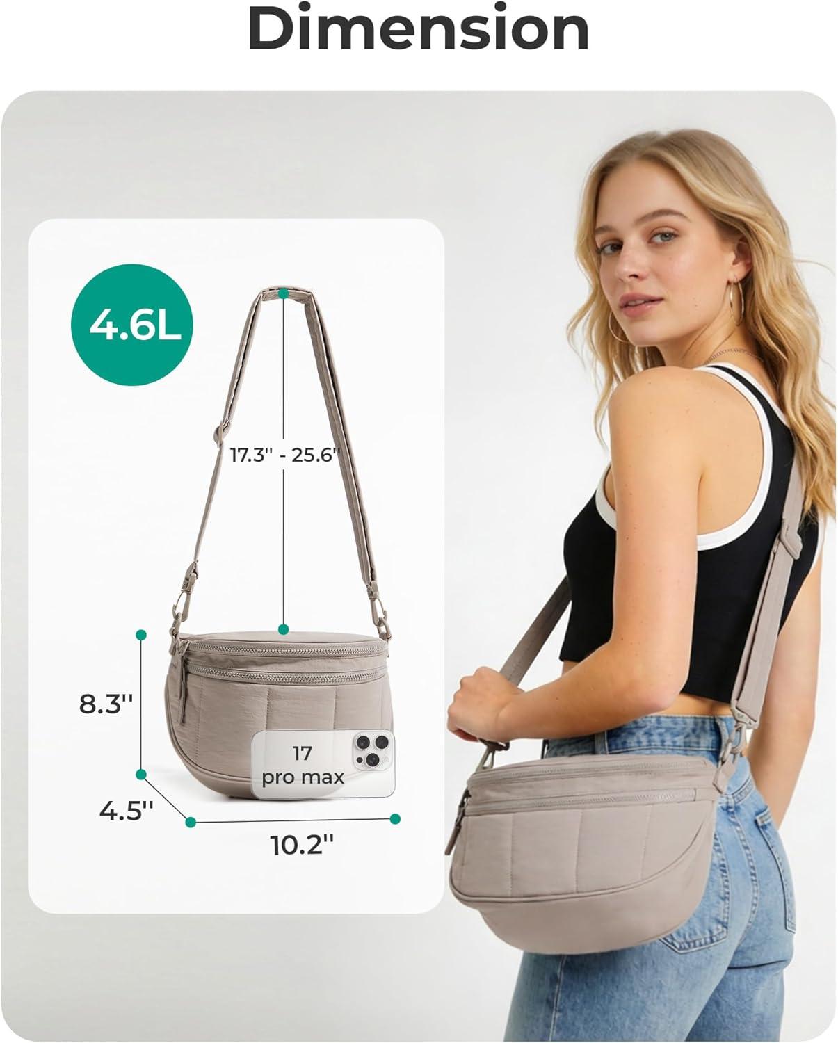 imageBAGSMART Cross Body Purse Medium Crossbody Bags for Women Travel Purse Quilted Puffer Bum Bag Handbag Wallet with PocketsBrown