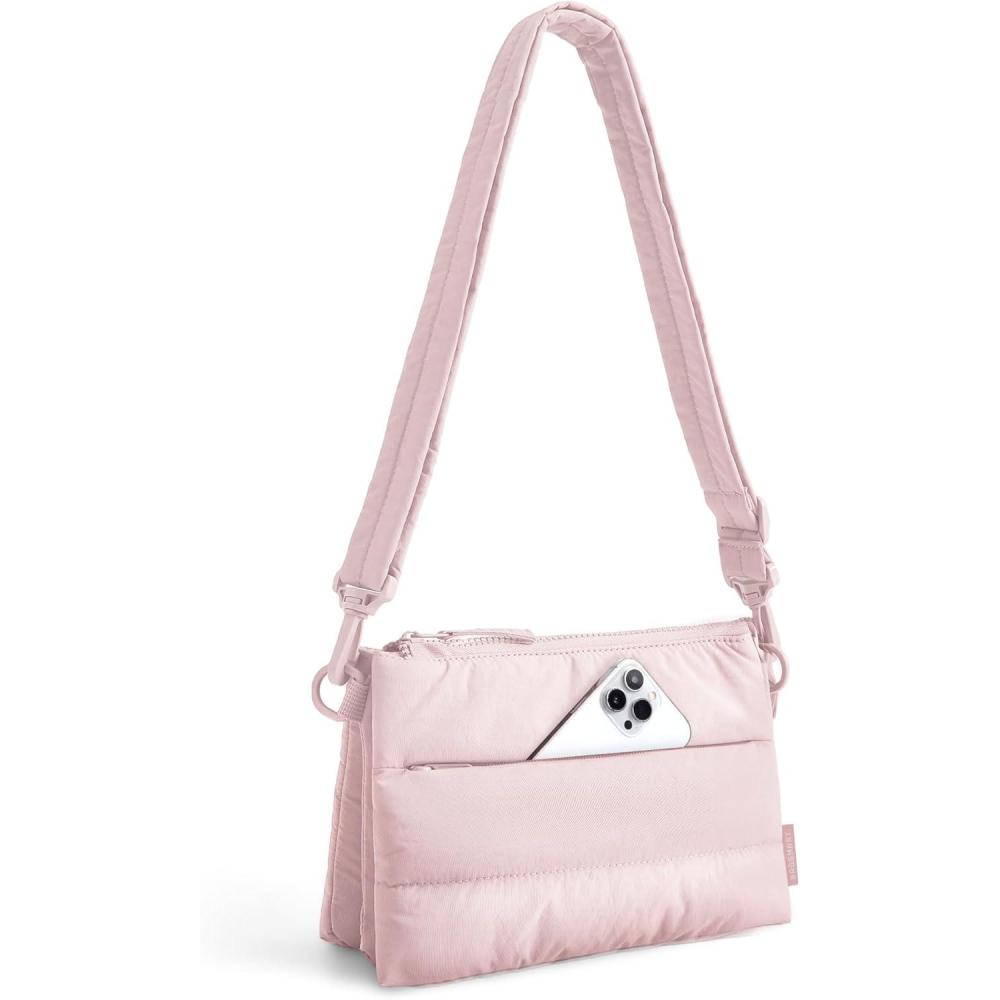 imageBAGSMART Cross Body Purse Medium Crossbody Bags for Women Travel Purse 43L Puffy Handbag Wallet with RFID Blocking SlotsPink