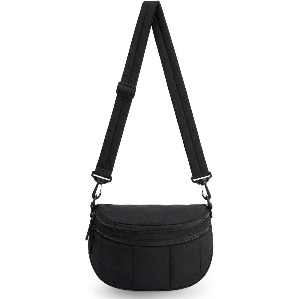 imageBAGSMART Cross Body Purse Medium Crossbody Bags for Women Travel Purse Quilted Puffer Bum Bag Handbag Wallet with PocketsBlack