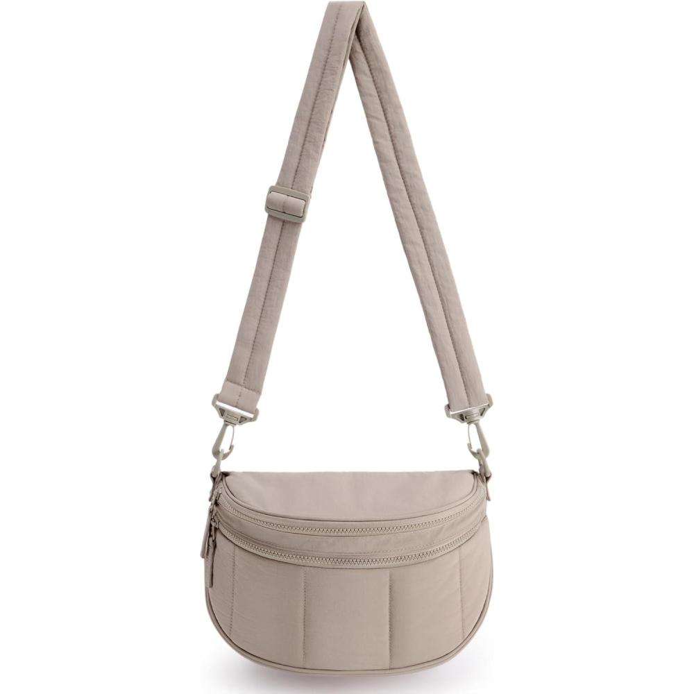 imageBAGSMART Cross Body Purse Medium Crossbody Bags for Women Travel Purse Quilted Puffer Bum Bag Handbag Wallet with PocketsBrown