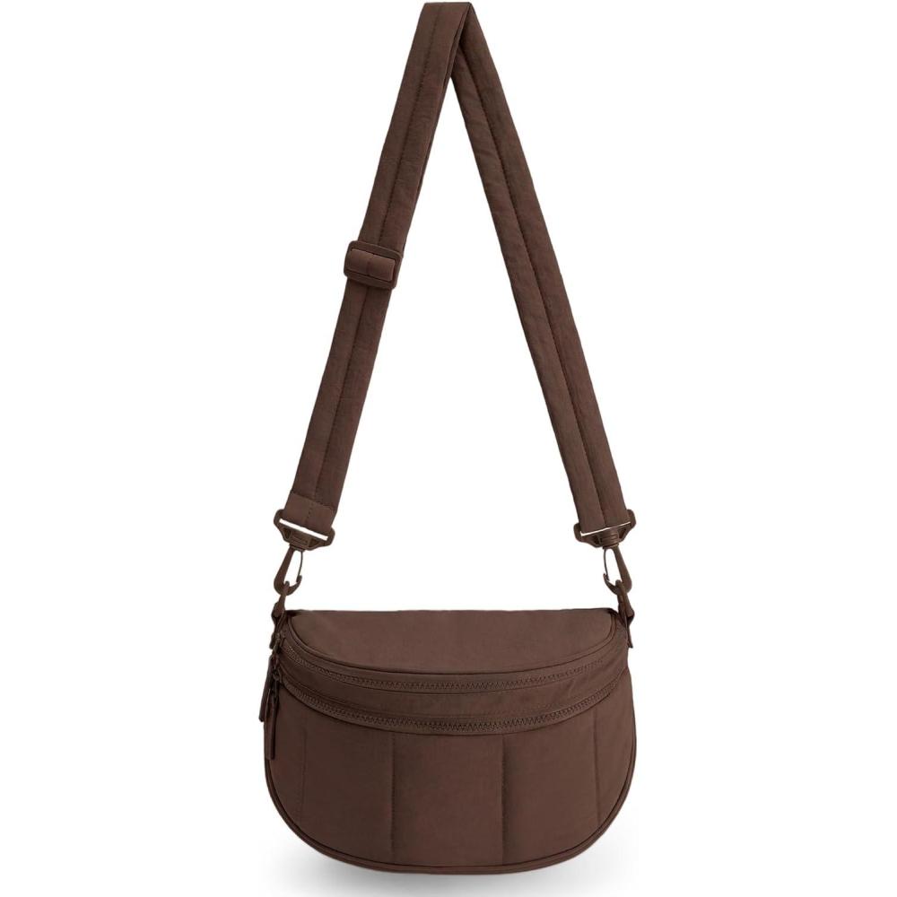 imageBAGSMART Cross Body Purse Medium Crossbody Bags for Women Travel Purse Quilted Puffer Bum Bag Handbag Wallet with PocketsDark Brown