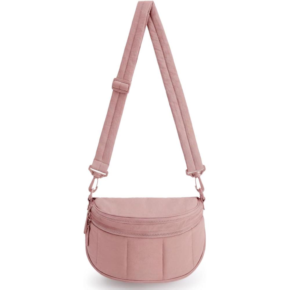 imageBAGSMART Cross Body Purse Medium Crossbody Bags for Women Travel Purse Quilted Puffer Bum Bag Handbag Wallet with PocketsDark Pink