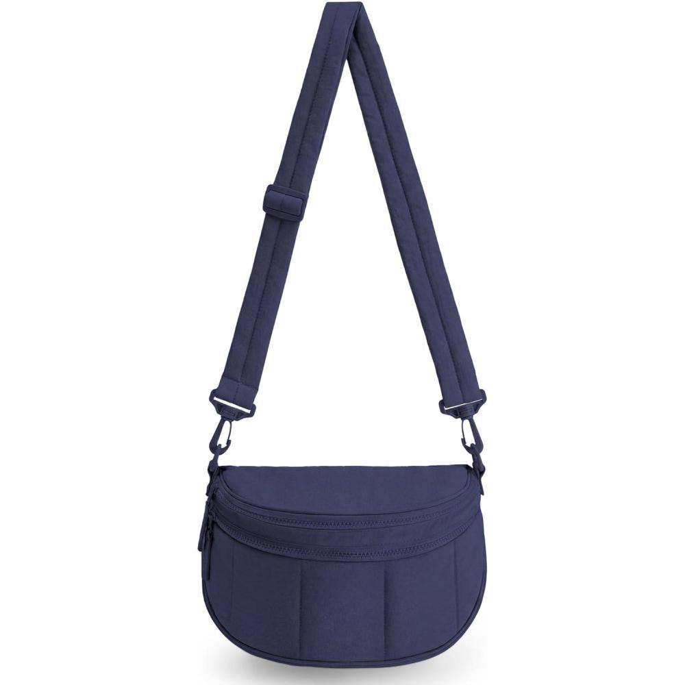 imageBAGSMART Cross Body Purse Medium Crossbody Bags for Women Travel Purse Quilted Puffer Bum Bag Handbag Wallet with PocketsNavy Blue