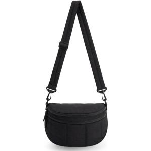 BAGSMART Cross Body Purse, Medium Crossbody Bags for Women Travel Purse, Quilted Puffer Bum Bag Handbag Wallet with Pockets(Black)