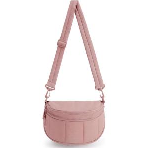 BAGSMART Cross Body Purse, Medium Crossbody Bags for Women Travel Purse, Quilted Puffer Bum Bag Handbag Wallet with Pockets(Dark Pink)