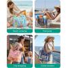 BAGSMART Mesh Beach Bag with Zipper Pocket, Large Beach Tote Bags for Women | for 40 oz Bottle, Removable Ribbon Bow, Sandproof & Washable, Cruise Essentials, for Swim, Pool, Gym, Vacation, Travel Bag(Baby Blue)