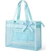 BAGSMART Mesh Beach Bag with Zipper Pocket, Large Beach Tote Bags for Women | for 40 oz Bottle, Removable Ribbon Bow, Sandproof & Washable, Cruise Essentials, for Swim, Pool, Gym, Vacation, Travel Bag(Baby Blue)