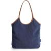 BAGSMRT Corduroy Tote Bag for Women with PU Leather Handles, Casual Shoulder Bag with Zipper Handbag for Travel Work(Navy Blue)
