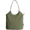 BAGSMRT Corduroy Tote Bag for Women with PU Leather Handles, Casual Shoulder Bag with Zipper Handbag for Travel Work(Olive Green)