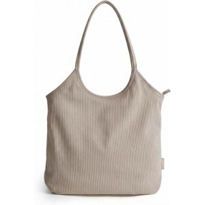 BAGSMRT Corduroy Tote Bag for Women with PU Leather Handles, Casual Shoulder Bag with Zipper Handbag for Travel Work(Brown)