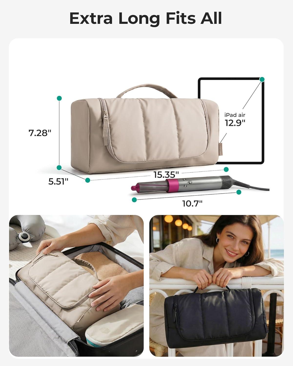 imageBAGSMART Hair Tool Organizer Travel Bag Compatible with Dyson AirwrapShark Hair Dryer Wideopen Dyson Case with Heat Resistant Mat Metal Hanging Hook for Long Barrel Straighteners Curling IronBlack