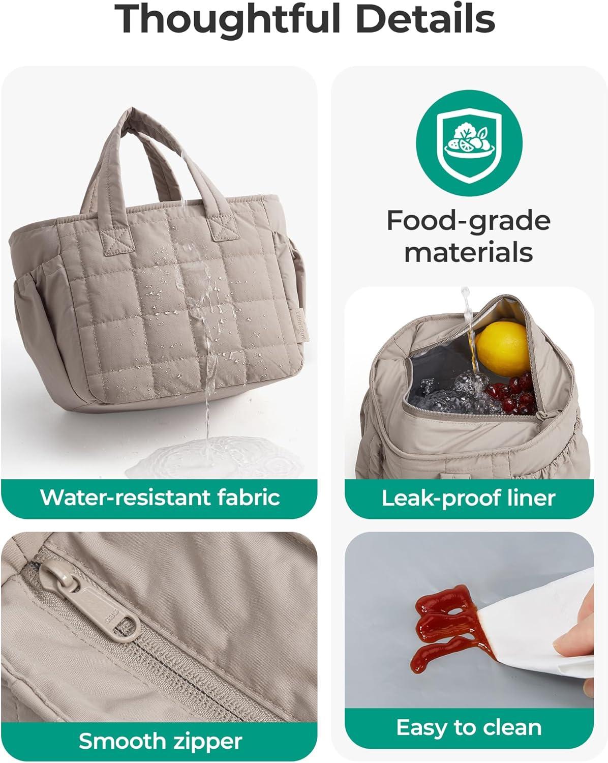 imageBAGSMART Lunch Bag for Women Small Cute Quilted Lunch Box Insulated Lightweight Leakproof Durable amp Reusable Tote Bag for Work Travel Outdoor BrownBrown Checkered