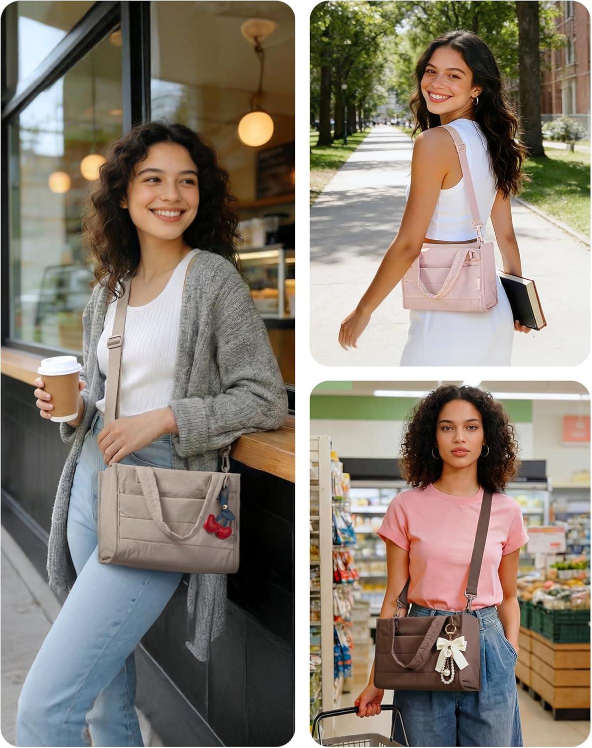 imageBAGSMART Small Tote Bag for Women Puffer Quilted Work Tote Bag Zipper Closure for Work Travel College Small amp mini tote Lightweight 2 sizes crossbody bag 14 laptop bag crossbody bag teacher bag6lclassic