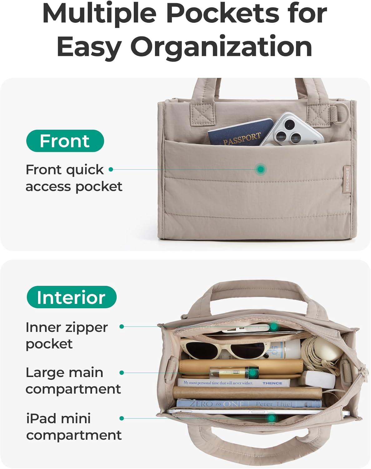 imageBAGSMART Small Tote Bag for Women Puffer Quilted Work Tote Bag Zipper Closure for Work Travel College Small amp mini tote Lightweight 2 sizes crossbody bag 14 laptop bag crossbody bag teacher bag6ldesert