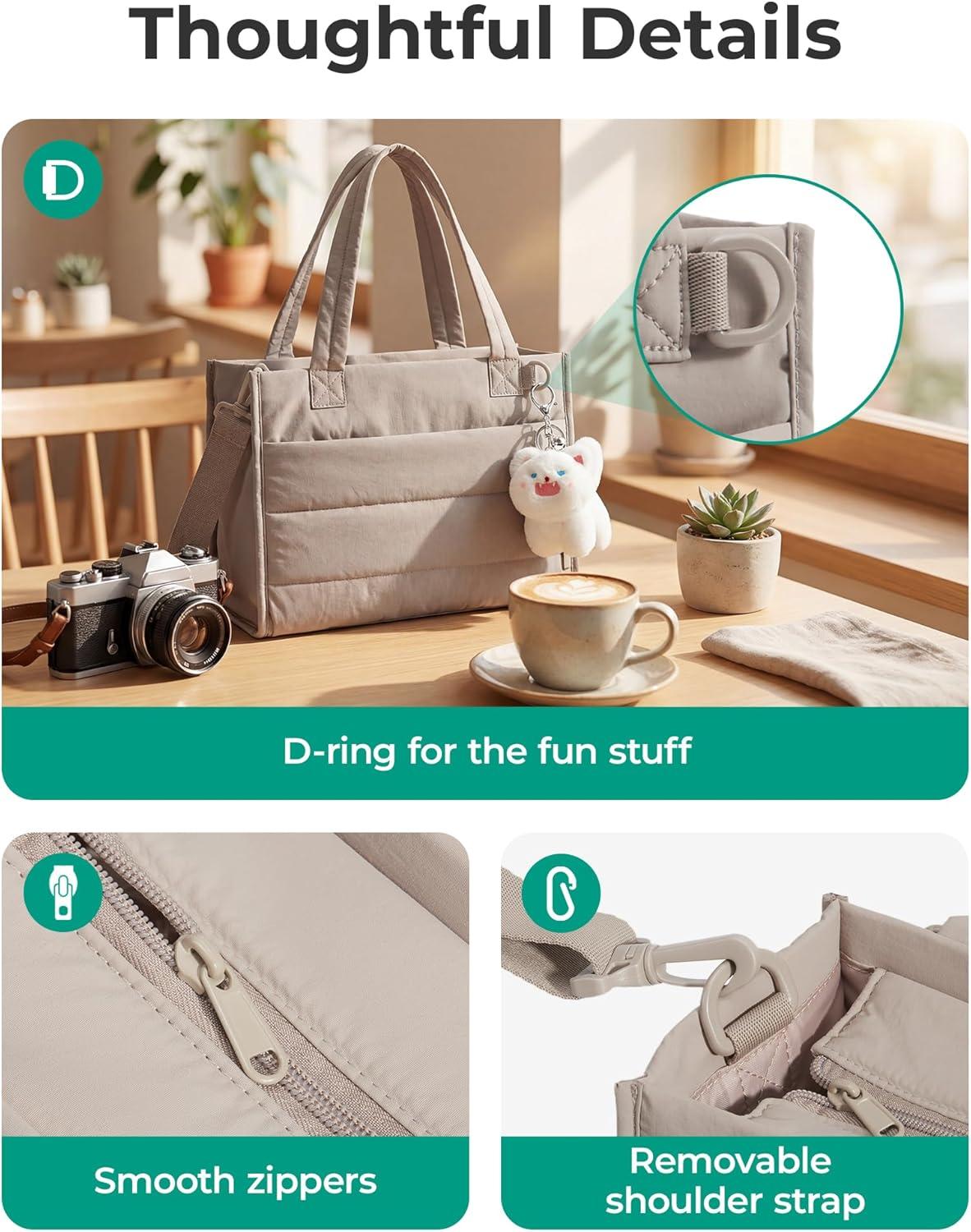 imageBAGSMART Small Tote Bag for Women Puffer Quilted Work Tote Bag Zipper Closure for Work Travel College Small amp mini tote Lightweight 2 sizes crossbody bag 14 laptop bag crossbody bag teacher bag6lclassic