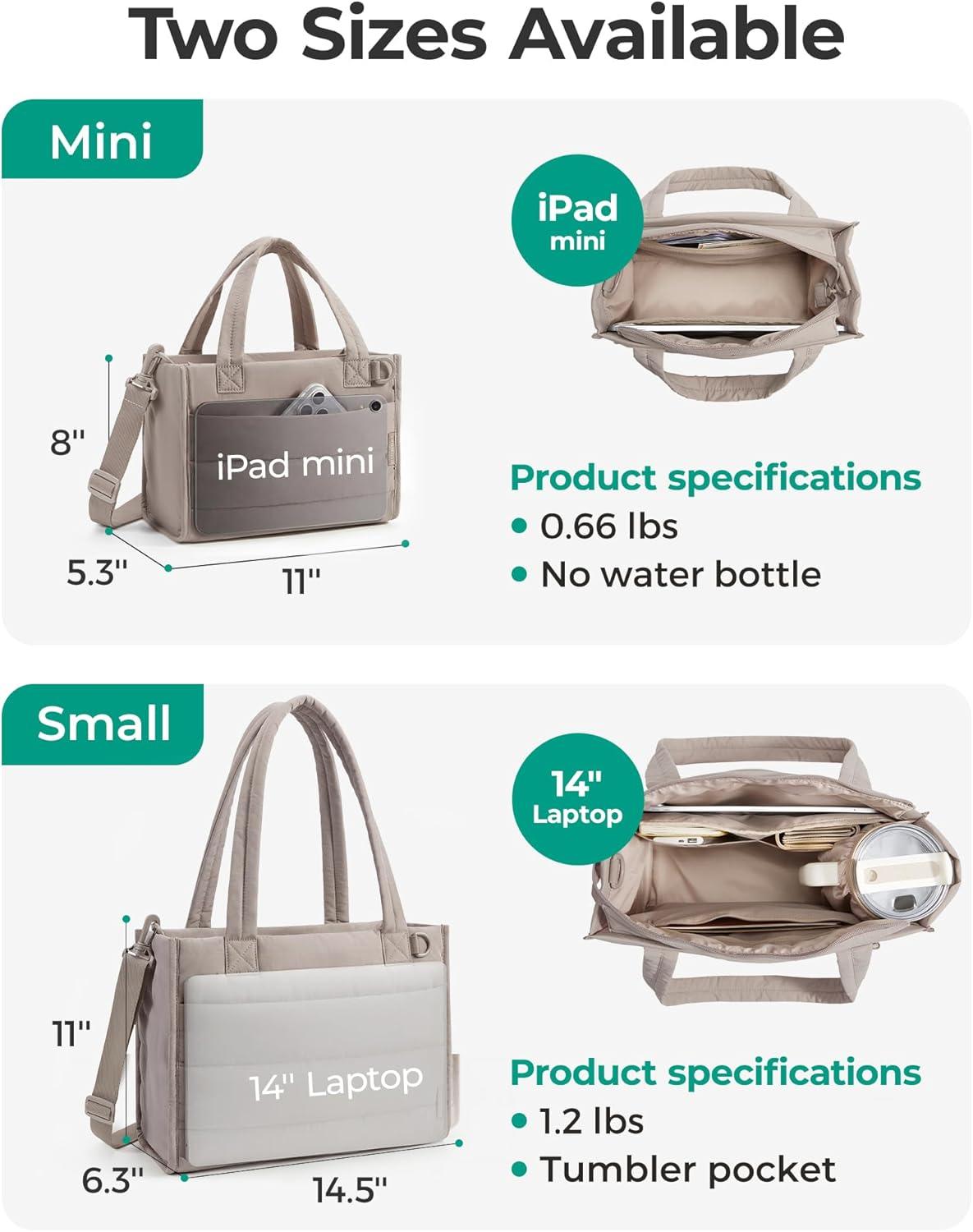 imageBAGSMART Small Tote Bag for Women Puffer Quilted Work Tote Bag Zipper Closure for Work Travel College Small amp mini tote Lightweight 2 sizes crossbody bag 14 laptop bag crossbody bag teacher bag6lclassic