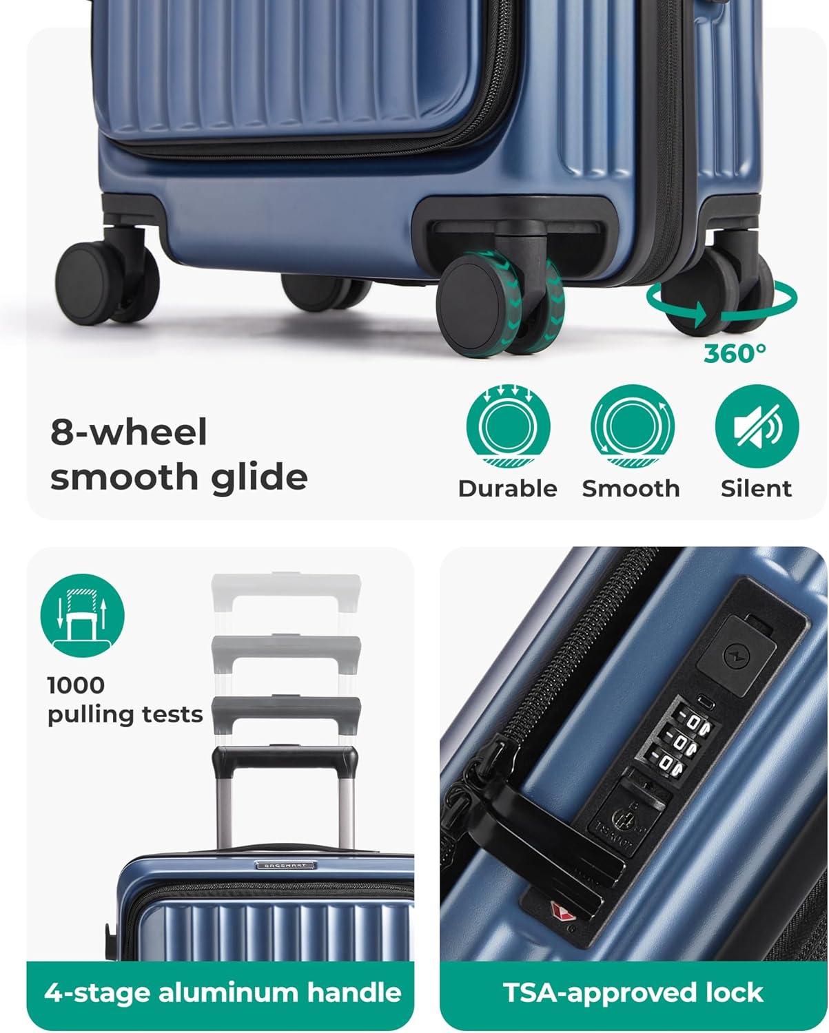 imageBAGSMART Top Opening Carry On Luggage 22x14x9 Airline Approved with TSA Lock Expandable 20 Inch Deep Compartment Hard Shell Suitcases with Double Spinner Wheels PurpleBlue
