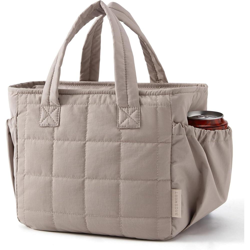 imageBAGSMART Lunch Bag for Women Small Cute Quilted Lunch Box Insulated Lightweight Leakproof Durable amp Reusable Tote Bag for Work Travel Outdoor BrownBrown