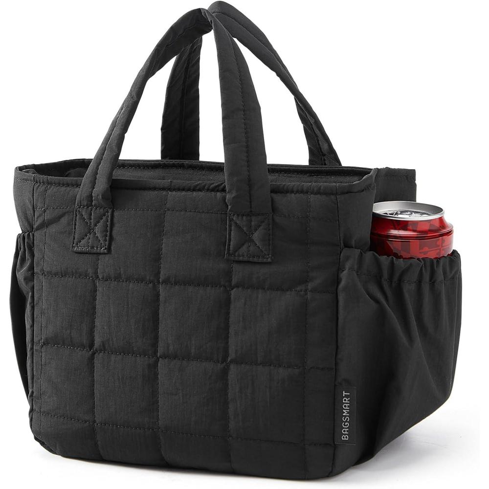imageBAGSMART Lunch Bag for Women Small Cute Quilted Lunch Box Insulated Lightweight Leakproof Durable amp Reusable Tote Bag for Work Travel Outdoor BrownBlack