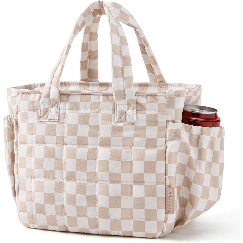 imageBAGSMART Lunch Bag for Women Small Cute Quilted Lunch Box Insulated Lightweight Leakproof Durable amp Reusable Tote Bag for Work Travel Outdoor BrownBrown Checkered
