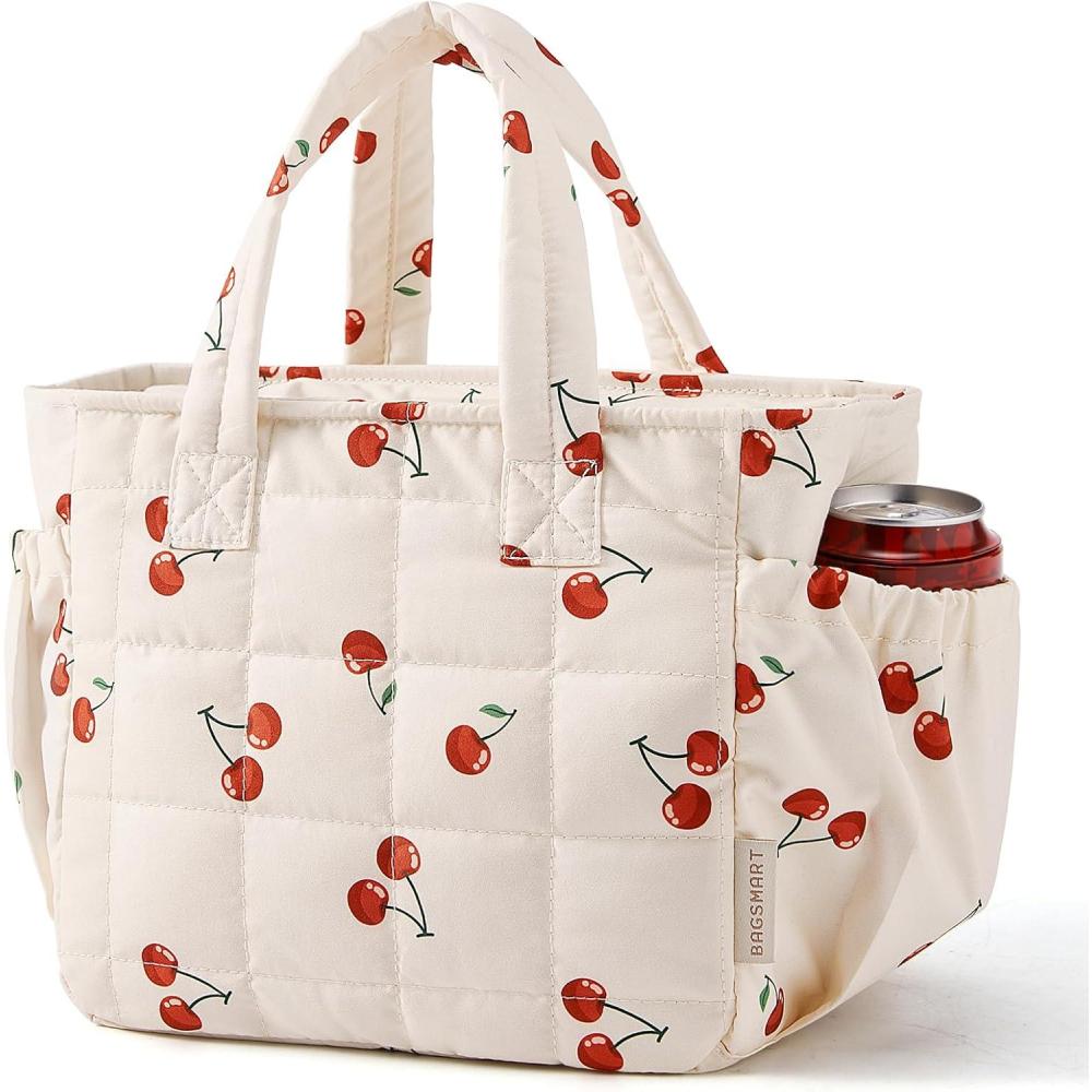 imageBAGSMART Lunch Bag for Women Small Cute Quilted Lunch Box Insulated Lightweight Leakproof Durable amp Reusable Tote Bag for Work Travel Outdoor BrownCherry