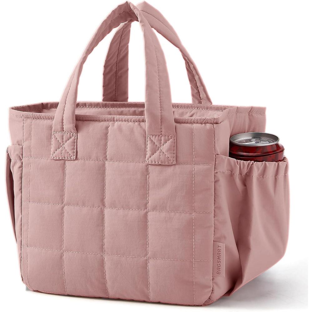 imageBAGSMART Lunch Bag for Women Small Cute Quilted Lunch Box Insulated Lightweight Leakproof Durable amp Reusable Tote Bag for Work Travel Outdoor BrownNude Pink