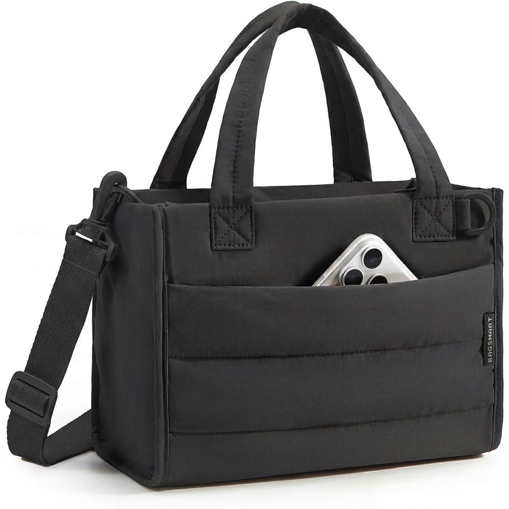 imageBAGSMART Small Tote Bag for Women Puffer Quilted Work Tote Bag Zipper Closure for Work Travel College Small amp mini tote Lightweight 2 sizes crossbody bag 14 laptop bag crossbody bag teacher bag6lclassic