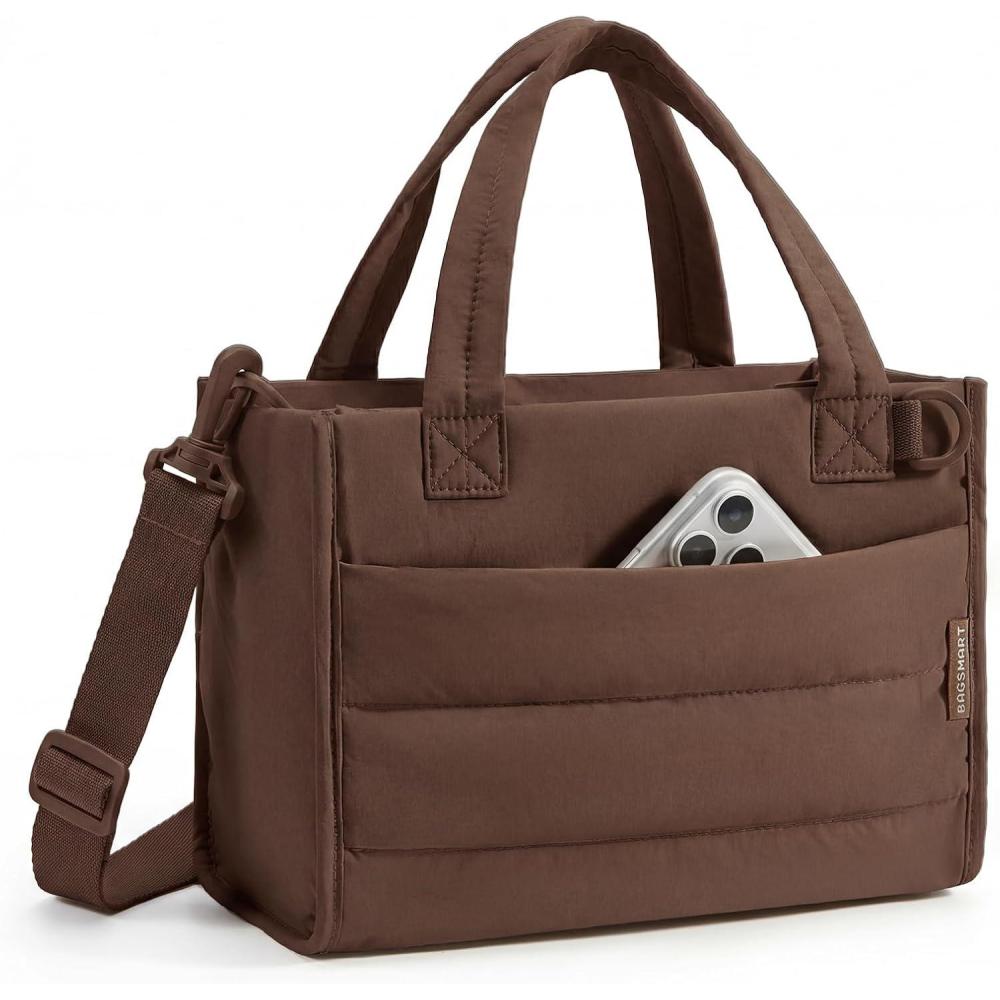 imageBAGSMART Small Tote Bag for Women Puffer Quilted Work Tote Bag Zipper Closure for Work Travel College Small amp mini tote Lightweight 2 sizes crossbody bag 14 laptop bag crossbody bag teacher bag6lcoffee