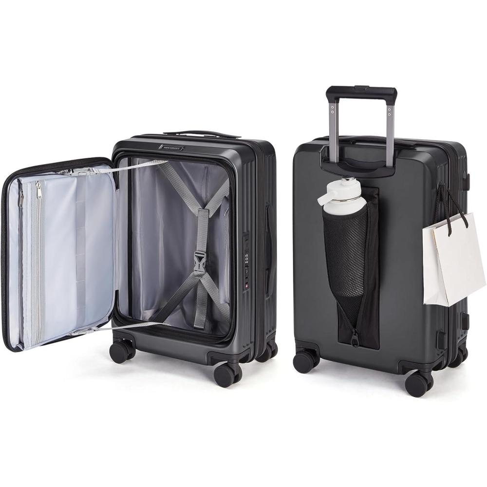 imageBAGSMART Top Opening Carry On Luggage 22x14x9 Airline Approved with TSA Lock Expandable 20 Inch Deep Compartment Hard Shell Suitcases with Double Spinner Wheels PurpleBlack