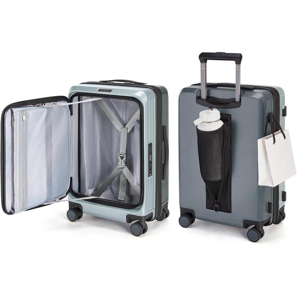 imageBAGSMART Top Opening Carry On Luggage 22x14x9 Airline Approved with TSA Lock Expandable 20 Inch Deep Compartment Hard Shell Suitcases with Double Spinner Wheels PurpleGreen