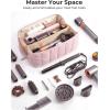 BAGSMART Hair Tool Organizer Travel Bag Compatible with Dyson Airwrap, Shark Hair Dryer, Wide-open Accessories Organizer with Heat Resistant Mat, Makeup Bag for Dyson Attachments, Curling Iron, Brown(Baby Pink)