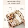 BAGSMART Makeup Bag Travel Cosmetic Bag, Large Make Up Bag Flat Open Toiletry Bag for Women, Waterproof PU Leather Travel Essentials Organizer Case, Wide-open Pouch Purse for Skincare, Brushes, Camel(09- Coffee Brown)