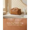 BAGSMART Makeup Bag Travel Cosmetic Bag, Large Make Up Bag Flat Open Toiletry Bag for Women, Waterproof PU Leather Travel Essentials Organizer Case, Wide-open Pouch Purse for Skincare, Brushes, Camel(21- Vintage Denim Blue)