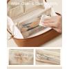 BAGSMART Makeup Bag Travel Cosmetic Bag, Large Make Up Bag Flat Open Toiletry Bag for Women, Waterproof PU Leather Travel Essentials Organizer Case, Wide-open Pouch Purse for Skincare, Brushes, Camel(01- Classic Brown)