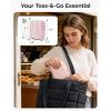 BAGSMART Small Travel Makeup Bag for Purse Toiletry Pouch, Puffy Padded Mini Cosmetics Bag, Cute Make Up Pouch for Women with Slip-in Pocket, Travel Essentials for Toiletries, Baby Pink(07-Chocolate)