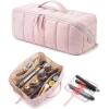 BAGSMART Hair Tool Organizer Travel Bag Compatible with Dyson Airwrap, Shark Hair Dryer, Wide-open Accessories Organizer with Heat Resistant Mat, Makeup Bag for Dyson Attachments, Curling Iron, Brown(Baby Pink)