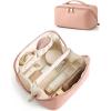 BAGSMART Makeup Bag Travel Cosmetic Bag, Large Make Up Bag Flat Open Toiletry Bag for Women, Waterproof PU Leather Travel Essentials Organizer Case, Wide-open Pouch Purse for Skincare, Brushes, Camel(04- Nude Pink)