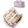 BAGSMART Makeup Bag Travel Cosmetic Bag, Large Make Up Bag Flat Open Toiletry Bag for Women, Waterproof PU Leather Travel Essentials Organizer Case, Wide-open Pouch Purse for Skincare, Brushes, Camel(11- Blush Purple)