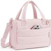 BAGSMART Small Tote Bag for Women, Puffer Quilted Work Tote Bag, Zipper Closure for Work Travel College | Small & mini tote, Lightweight 2 sizes, crossbody bag, 14‘’ laptop bag, crossbody bag, teacher bag(6l-blush Pink)