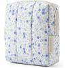 BAGSMART Small Travel Makeup Bag for Purse Toiletry Pouch, Puffy Padded Mini Cosmetics Bag, Cute Make Up Pouch for Women with Slip-in Pocket, Travel Essentials for Toiletries, Baby Pink(11-Blue Ditsy Floral)