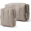 BAGSMART Small Travel Makeup Bag for Purse Toiletry Pouch, Puffy Padded Mini Cosmetics Bag, Cute Make Up Pouch for Women with Slip-in Pocket, Travel Essentials for Toiletries, Baby Pink(14-Brown)
