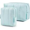 BAGSMART Small Travel Makeup Bag for Purse Toiletry Pouch, Puffy Padded Mini Cosmetics Bag, Cute Make Up Pouch for Women with Slip-in Pocket, Travel Essentials for Toiletries, Baby Pink(15-Blue)