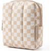 BAGSMART Small Travel Makeup Bag for Purse Toiletry Pouch, Puffy Padded Mini Cosmetics Bag, Cute Make Up Pouch for Women with Slip-in Pocket, Travel Essentials for Toiletries, Baby Pink(09-Checkered Khaki)