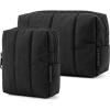BAGSMART Small Travel Makeup Bag for Purse Toiletry Pouch, Puffy Padded Mini Cosmetics Bag, Cute Make Up Pouch for Women with Slip-in Pocket, Travel Essentials for Toiletries, Baby Pink(13-Black)